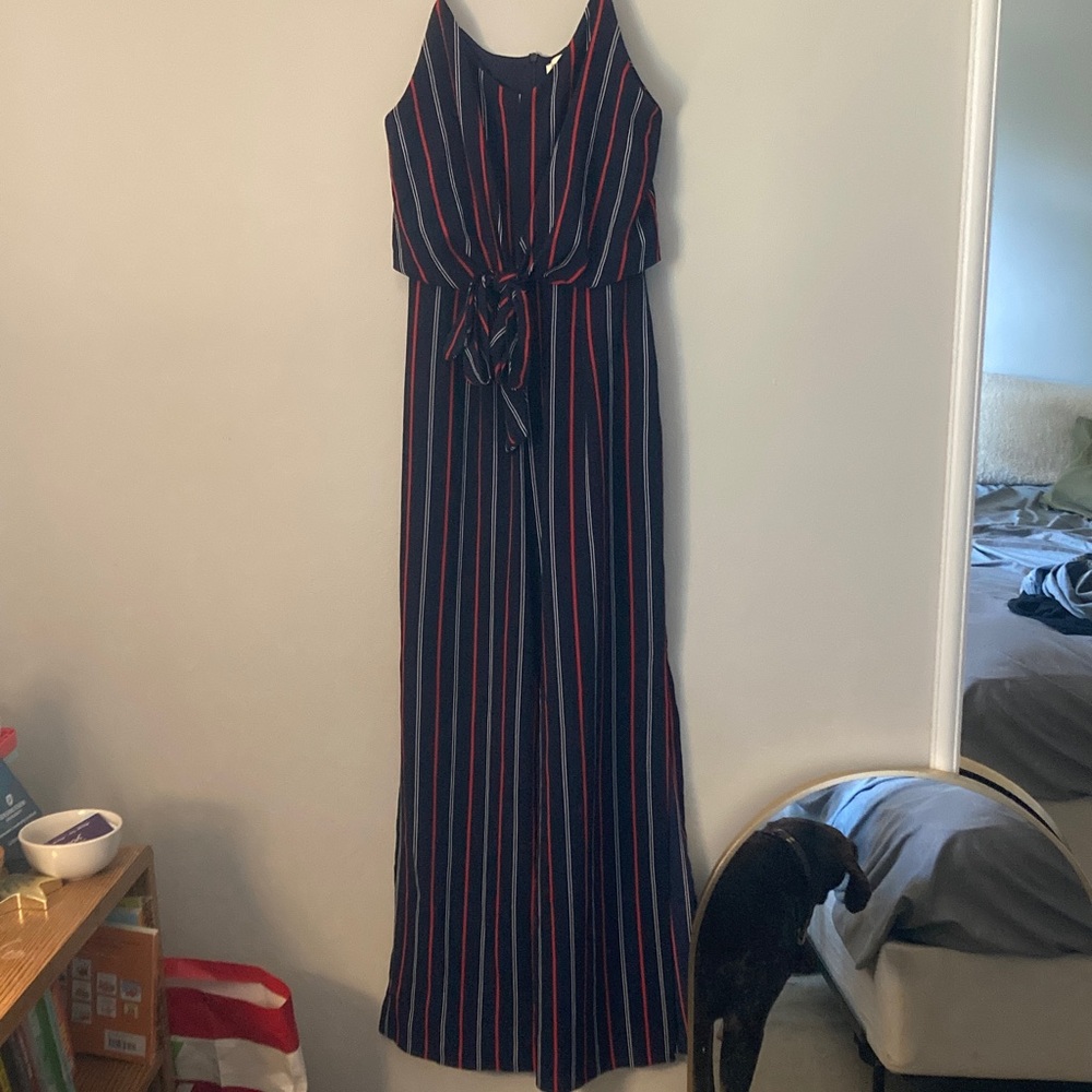 Monteau Navy and Red Striped Jumpsuit